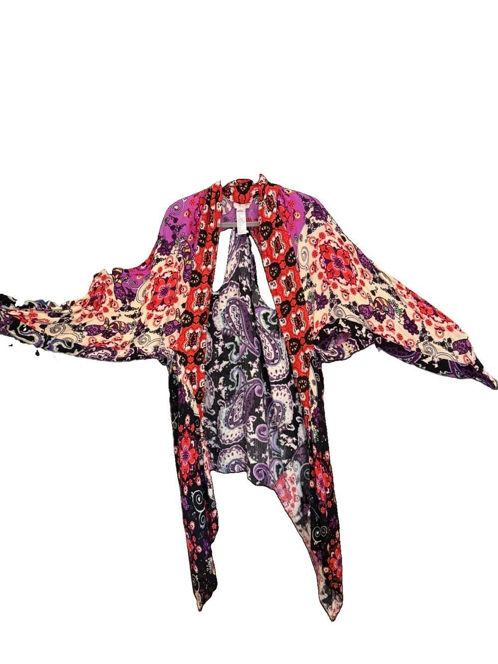 Free People Little Wing Mix Print Kimono Womens OS Multi Color Boho Cutout Back - Picture 2 of 9